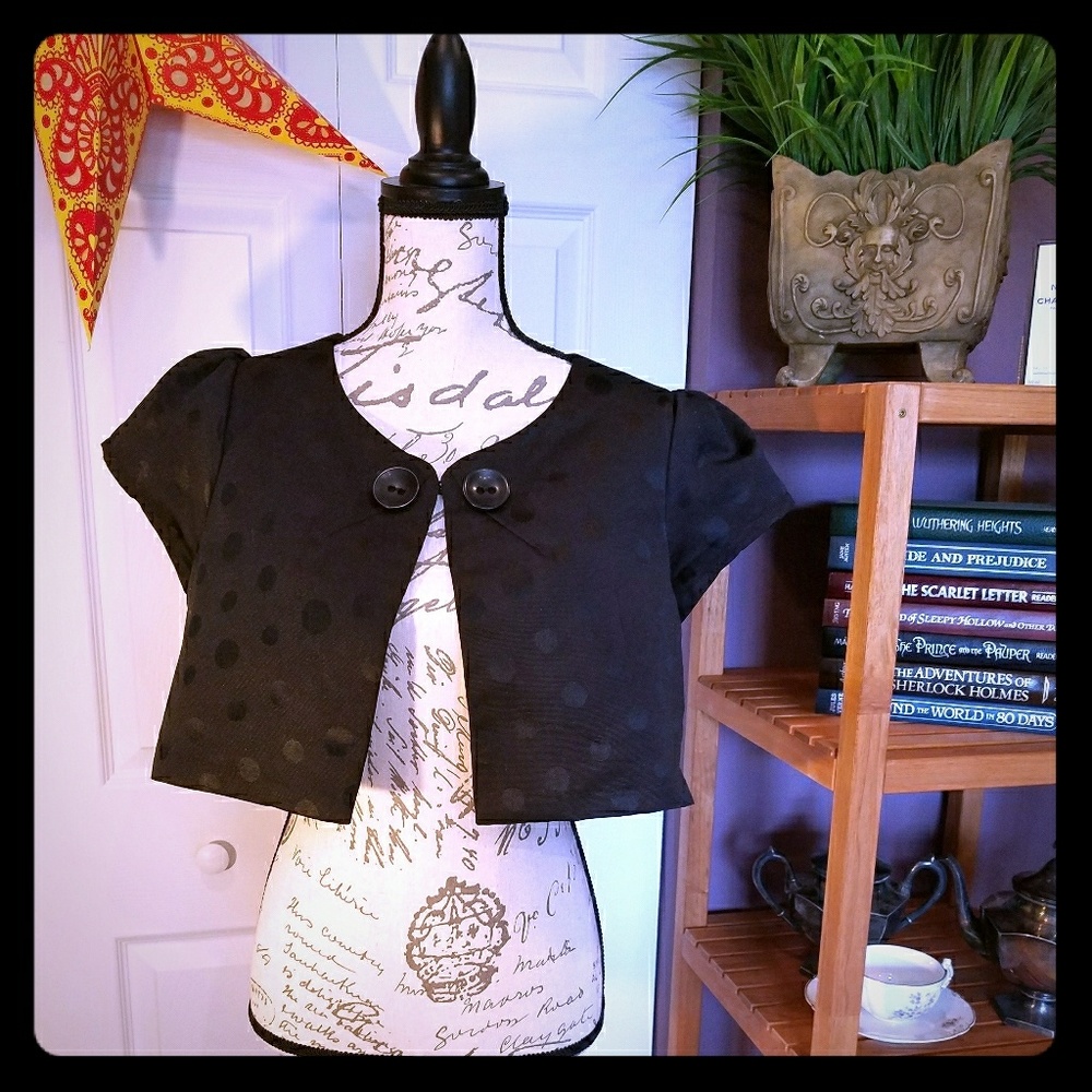 Black on Black Polka Dot Crop Jacket w/cute lining